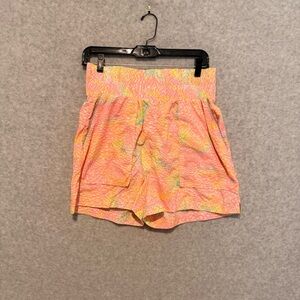 Fabletics Pink High-Waist Textured Summer Shorts with Multicolor Accents